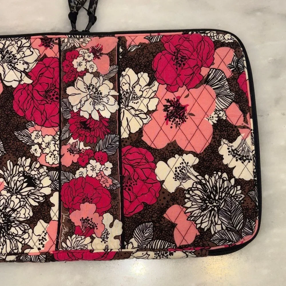 Vera Bradley Laptop Sleeve Mocha Rouge Floral Quilted Padded Tech Case